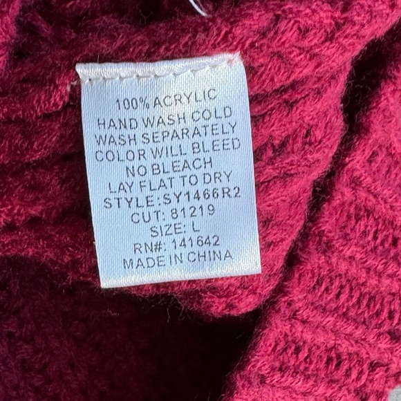 She + Sky Mock Neck Sleeveless Drop Shoulder Cable Sweater Vest Burgundy Size L - Picture 6 of 10